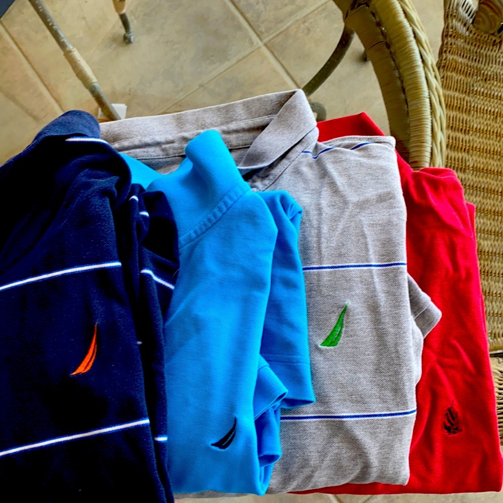 Four (now FIVE) Nautica cotton polos.  Not dress up quality but respectably aged